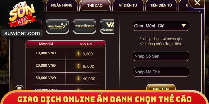 Giao dịch online ẩn danh hãy chọn thẻ cào